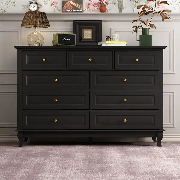 55.1"W 9-Drawer Dresser: Spacious and Sleek Design Chest Lacquer | Bed Bath & Beyond