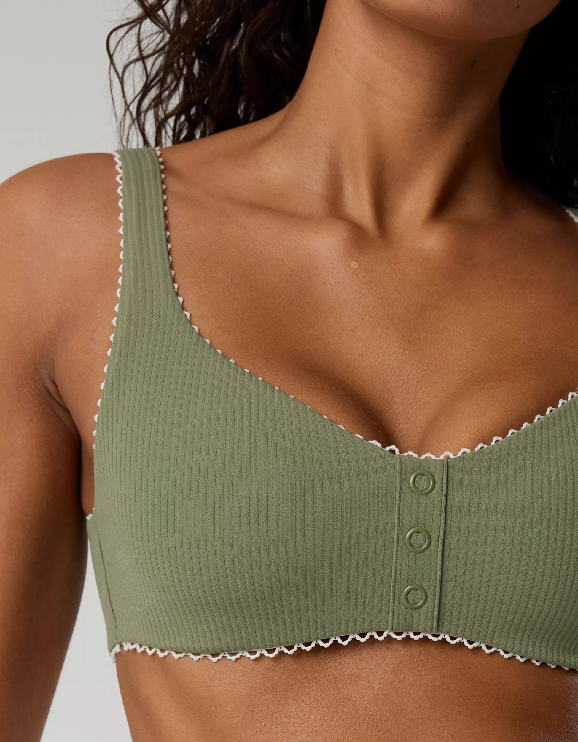 OFFLINE By Aerie Real Me XTRA Rib Picot Sports Bra | American Eagle Outfitters (US & CA)