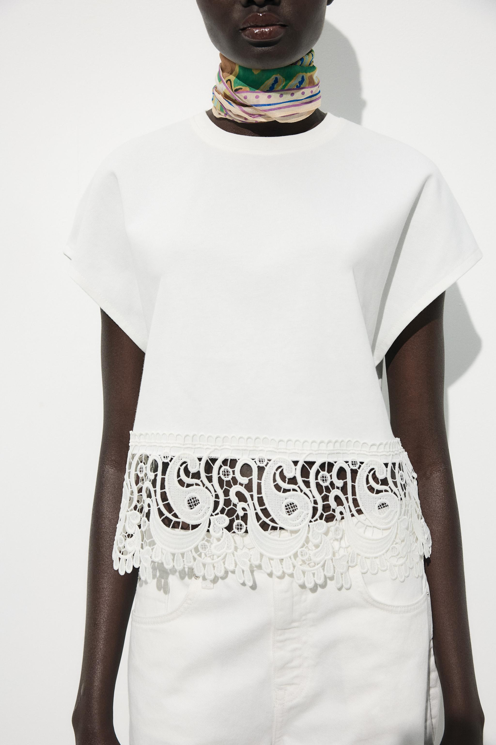 GUIPURE COMBINATION T-SHIRT | Zara UK