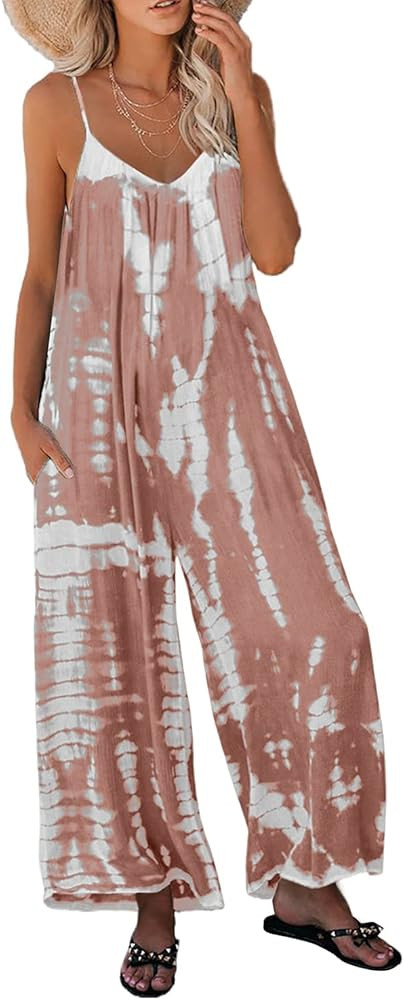 Happy Sailed Womens Casual Sleeveless Spaghetti Strap Jumpsuits Stretchy Loose Long Pants Romper wit | Amazon (US)