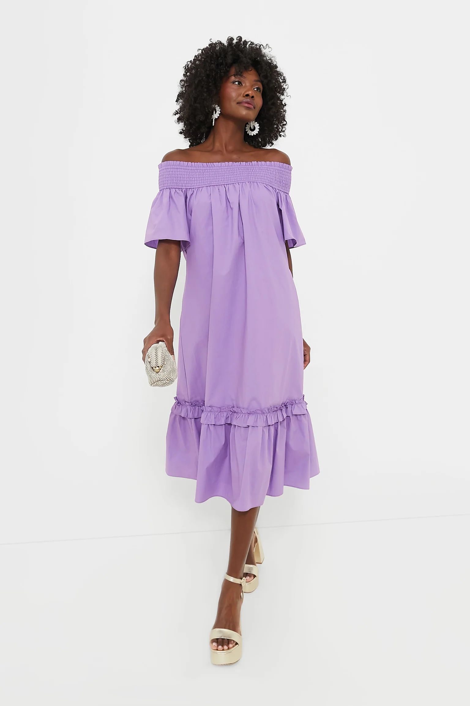 Purple Shirred Capri Midi Dress | Tuckernuck (US)