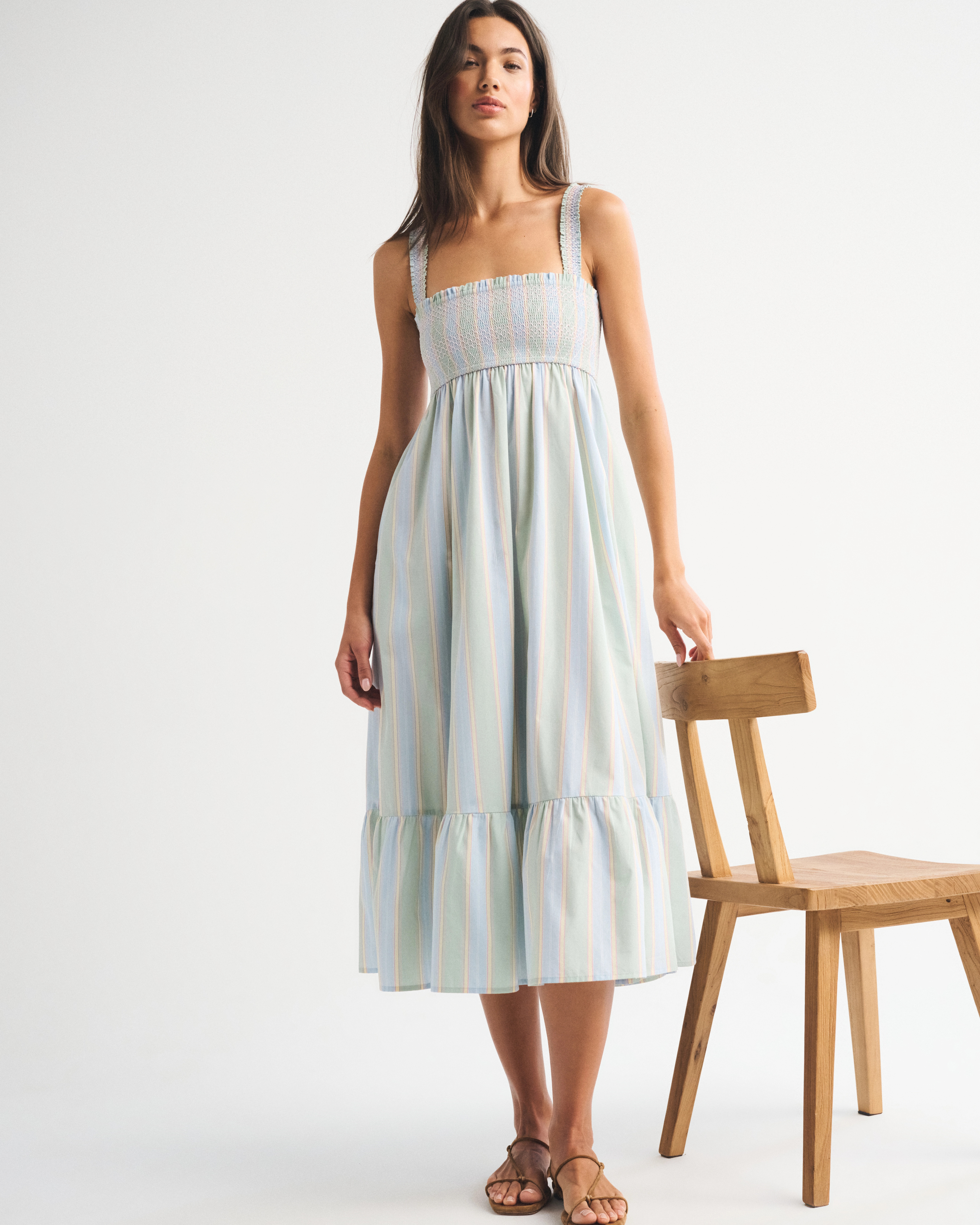 A&F Sydney Smocked Convertible Midi Dress | Abercrombie & Fitch (US)