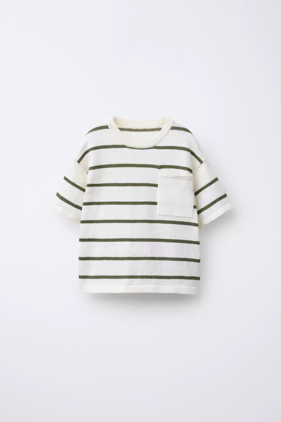 STRIPED KNIT T-SHIRT Khaki Brown | Zara US