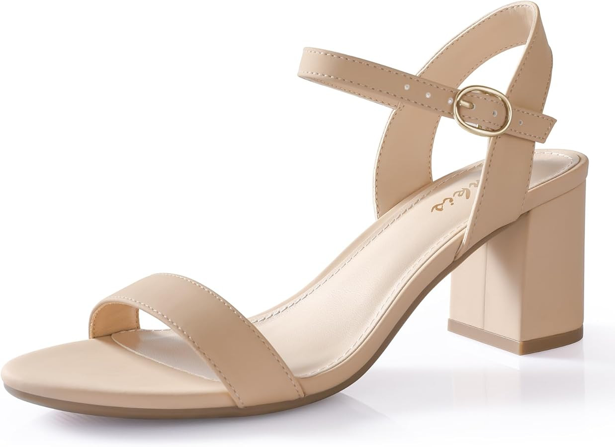 Ankis Nude Black Heels, 2.5'' Block Chunky White Clear Silver Heel Dressy Open Toe Heels For Wome... | Amazon (US)