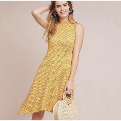 Maeve Anthropologie Plus 2X Yellow Palais Geometric Swing Asymmetrical Dress | eBay US