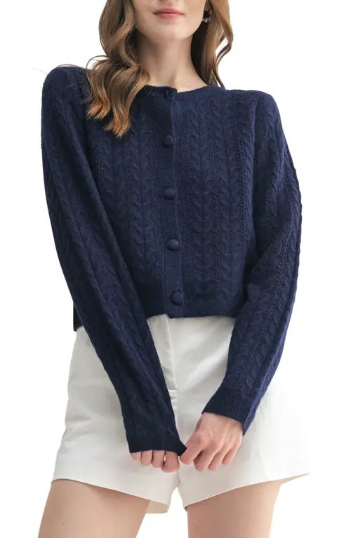 All in Favor Cable Cardigan in Navy at Nordstrom, Size Small | Nordstrom