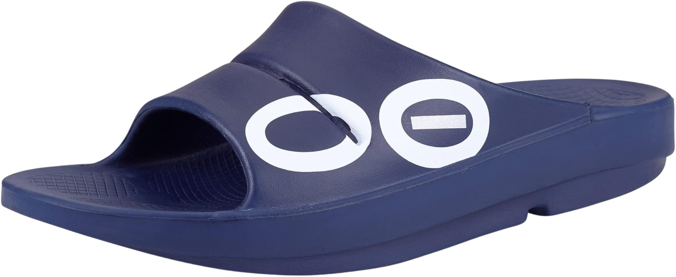 OOFOS OOahh Sport Slide Sandal, Navy White - Men’s Size 10, Women’s Size 12 - Lightweight Rec... | Amazon (US)