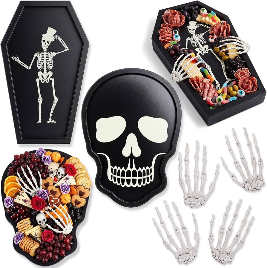 Zhehao 4 Pcs Halloween Serving Trays Coffin Skeleton with Plastic Hands | Amazon (US)