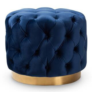 Valeria Royal Blue and Gold Ottoman | The Home Depot
