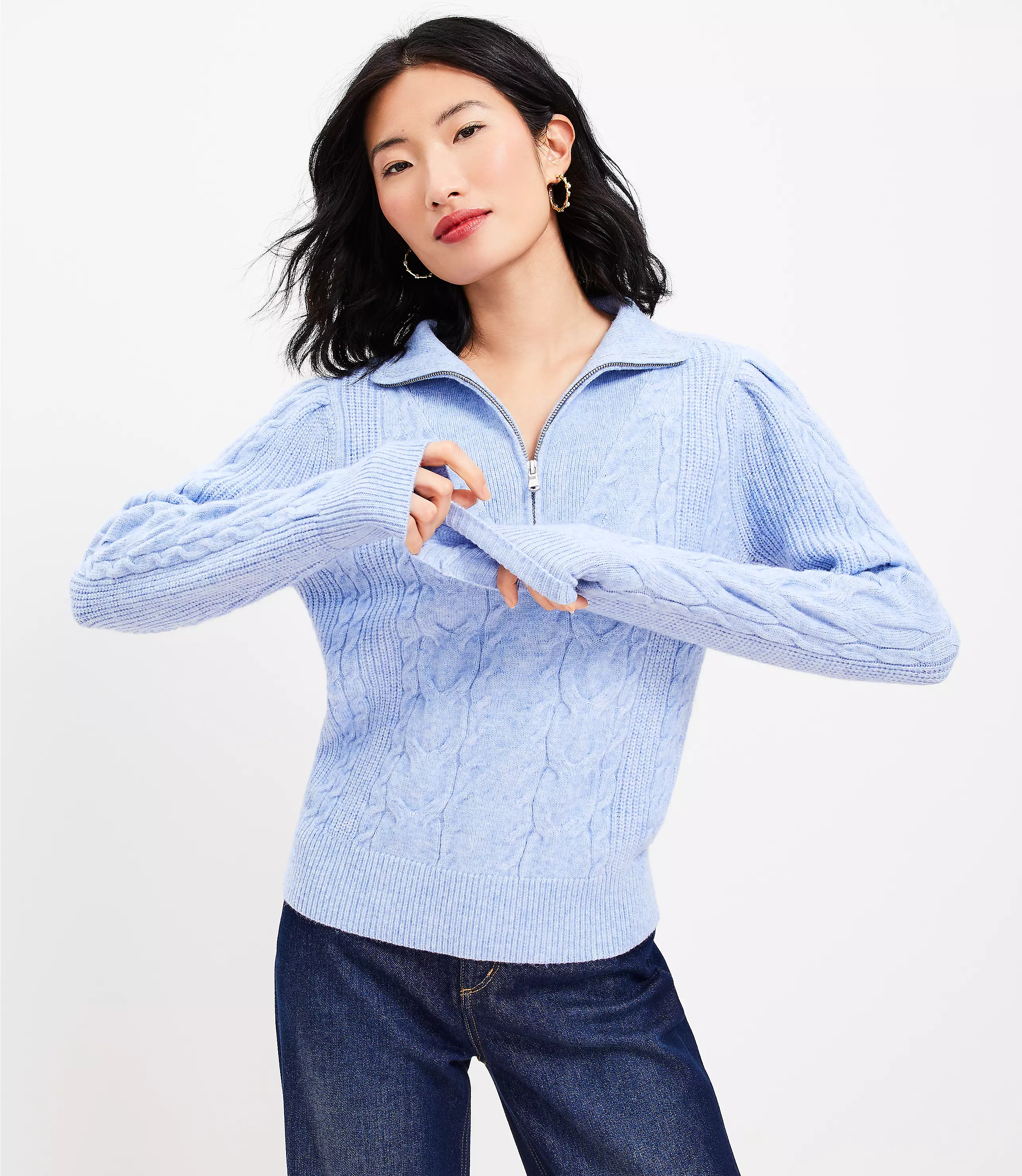 Cozy Cable Half Zip Sweater | LOFT