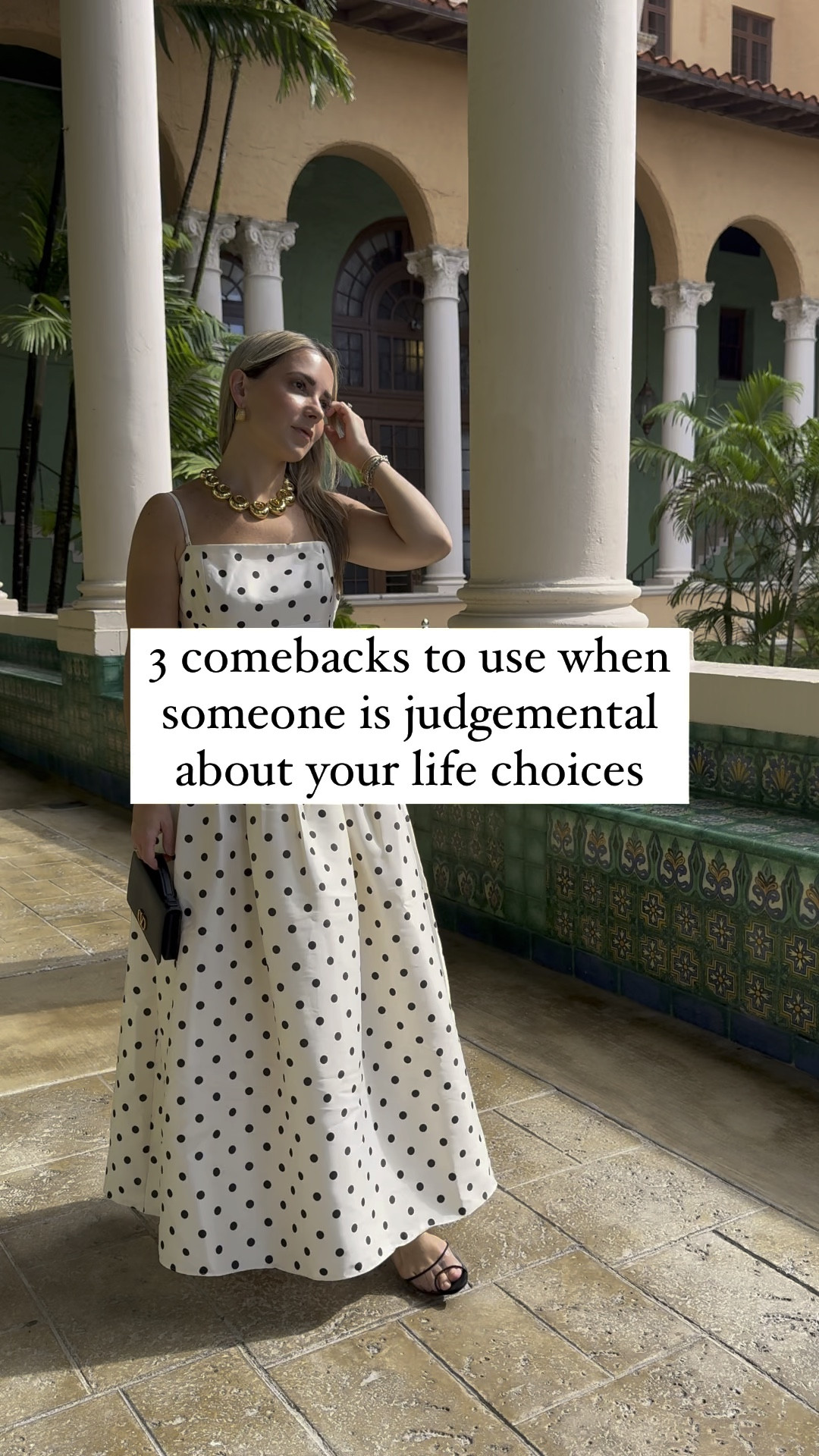 This polka dot dress is stunning! Perfect for a gala, cocktail event, or a romantic date. 

This party dress has an adjustable strap inside to make it tighter inside the bust. The straps are also adjustable. 

For more help with responses to navigate difficult and awkward scenarios head to my Instagram, @christie_ferrari 



#LTKNYFW #LTKParties #LTKStyleTip