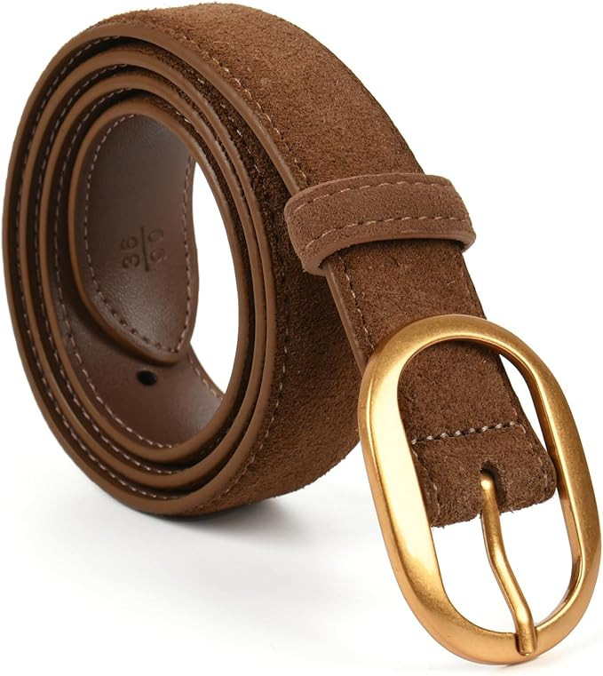 Valleycomfy Womens Leather Suede Waist Belt for Casual Dress Jeans Ladies with Gold Buckle | Amazon (US)