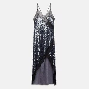 NWT Zara Collection Sequin Lace slip midi dress with lace size S | Poshmark