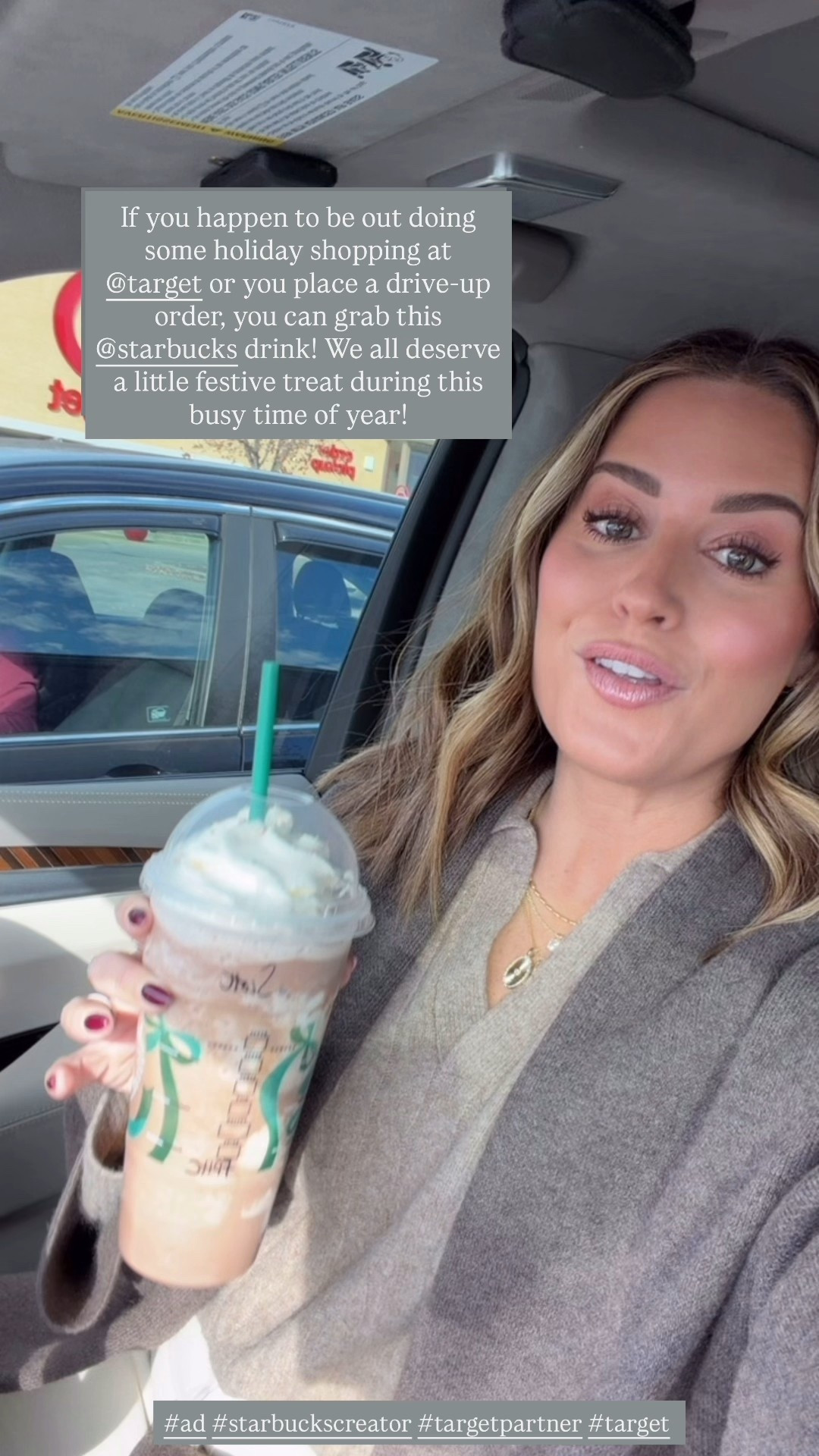 #ad If you’re running any last minute holiday errands at @target, may we suggest treating yourself to the @starbucks Frozen Peppermint Hot Chocolate?! It’s SO good (not overly sweet or minty) and is the festive addition to any shopping adventure. Available in store or you can add to your drive-up order! #starbuckscreator #targetpartner #target 

#LTKFindsUnder50 #LTKHoliday