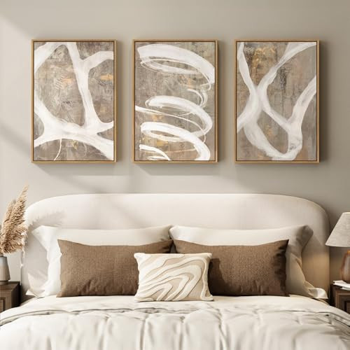 Framed Neutral Abstract Wall Art for Bedroom, 3 Piece Modern Canvas Prints Paintings Artwork for Walls, Minimalist Beige White Taupe Pictures for Living Room Dining Hallway Office Wall Decor 16x24 In | Amazon (US)