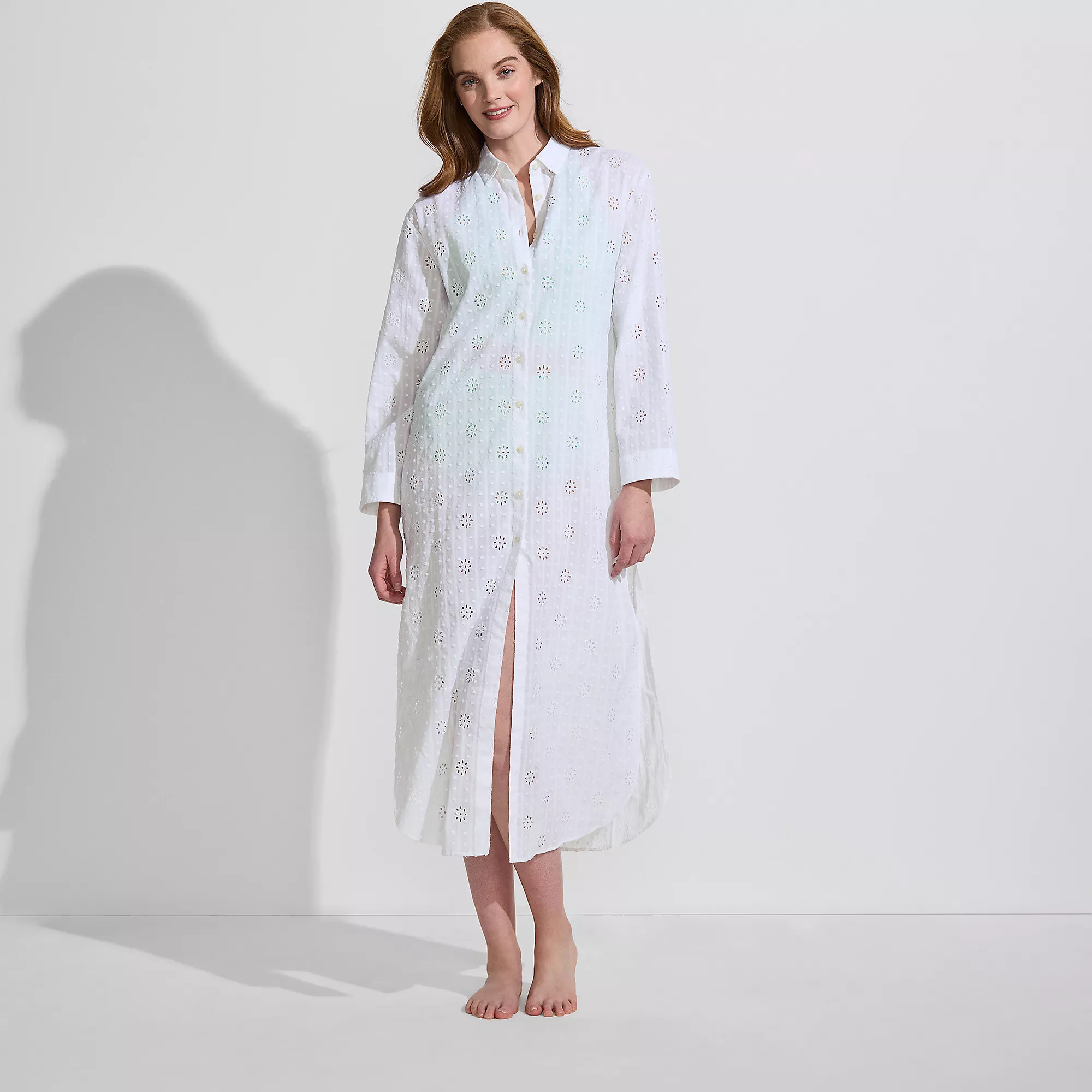 Women's LE x T and T Monogrammed Eyelet Button Down Maxi Cover-up Dress | Lands' End (US)