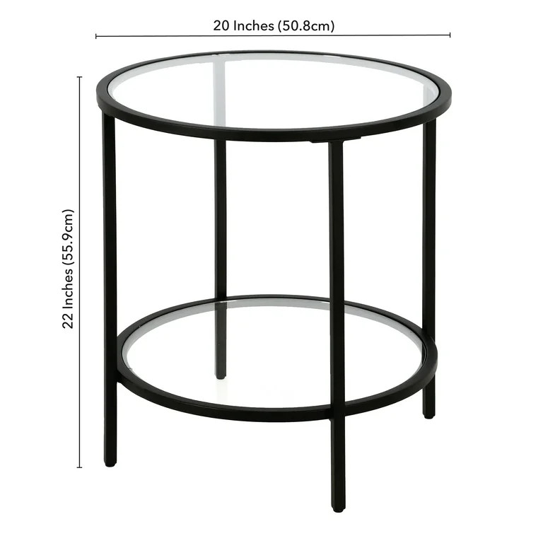 Evelyn&Zoe Sivil 20" Wide Round Side Table with Glass Shelf, Blackened Bronze | Walmart (US)