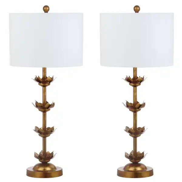 SAFAVIEH Lighting 32-inch Lani Antique Gold Leaf Table Lamp (Set of 2). - 14" W x 14" D x 32" H -... | Bed Bath & Beyond