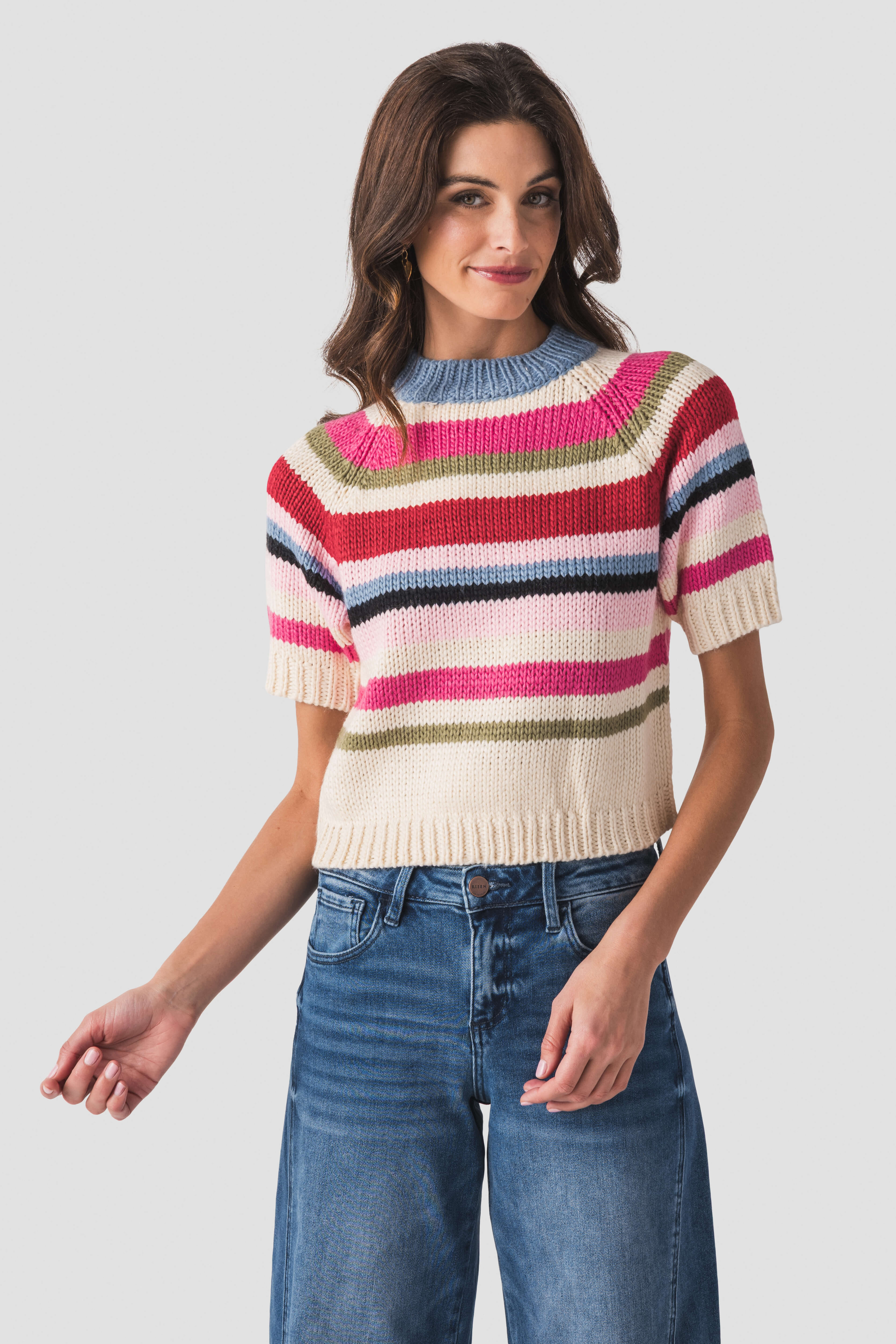 Raisonnel Short Sleeve Stripe Sweater | Social Threads