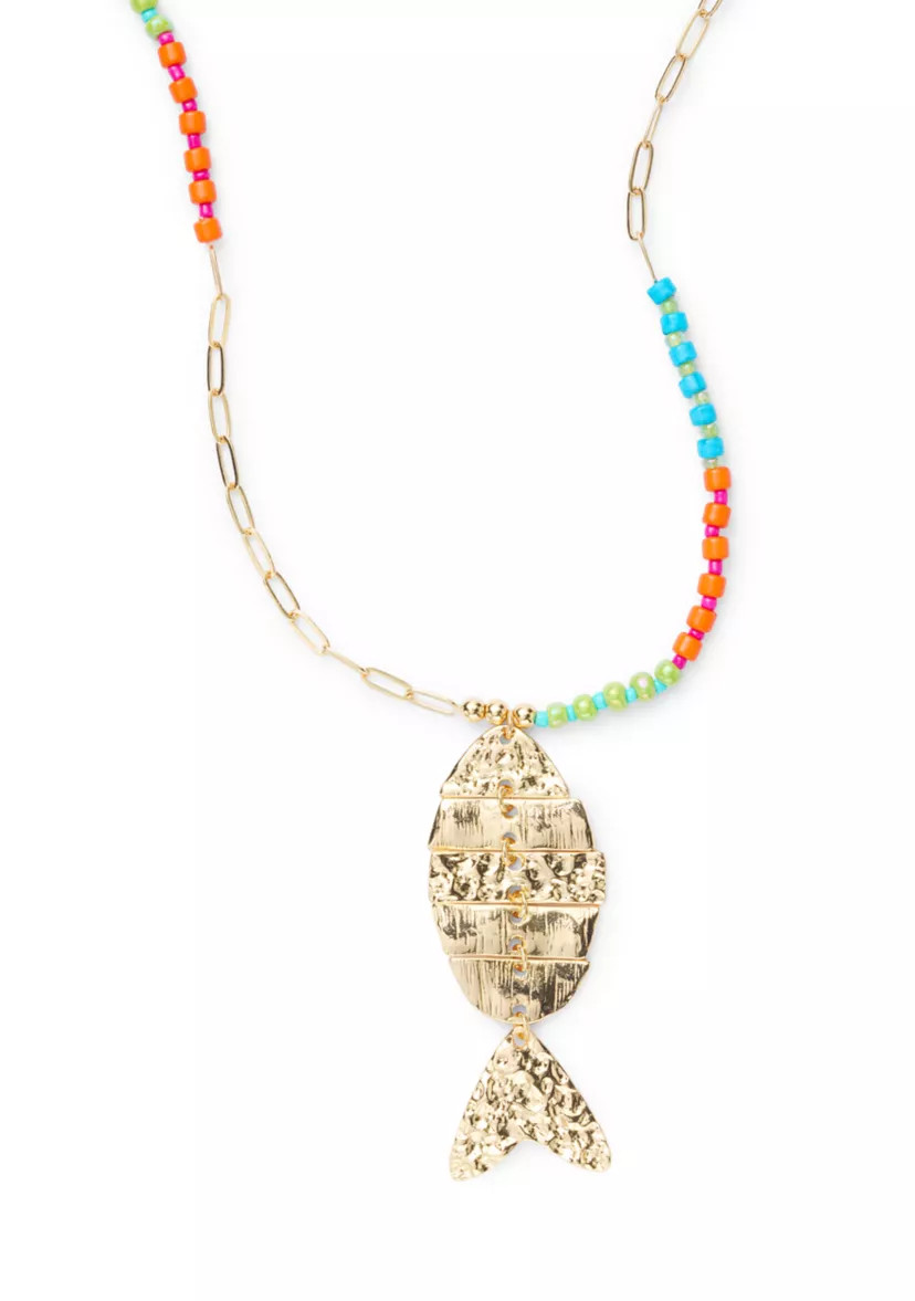 Long Fish Pendant Beaded Necklace | Belk