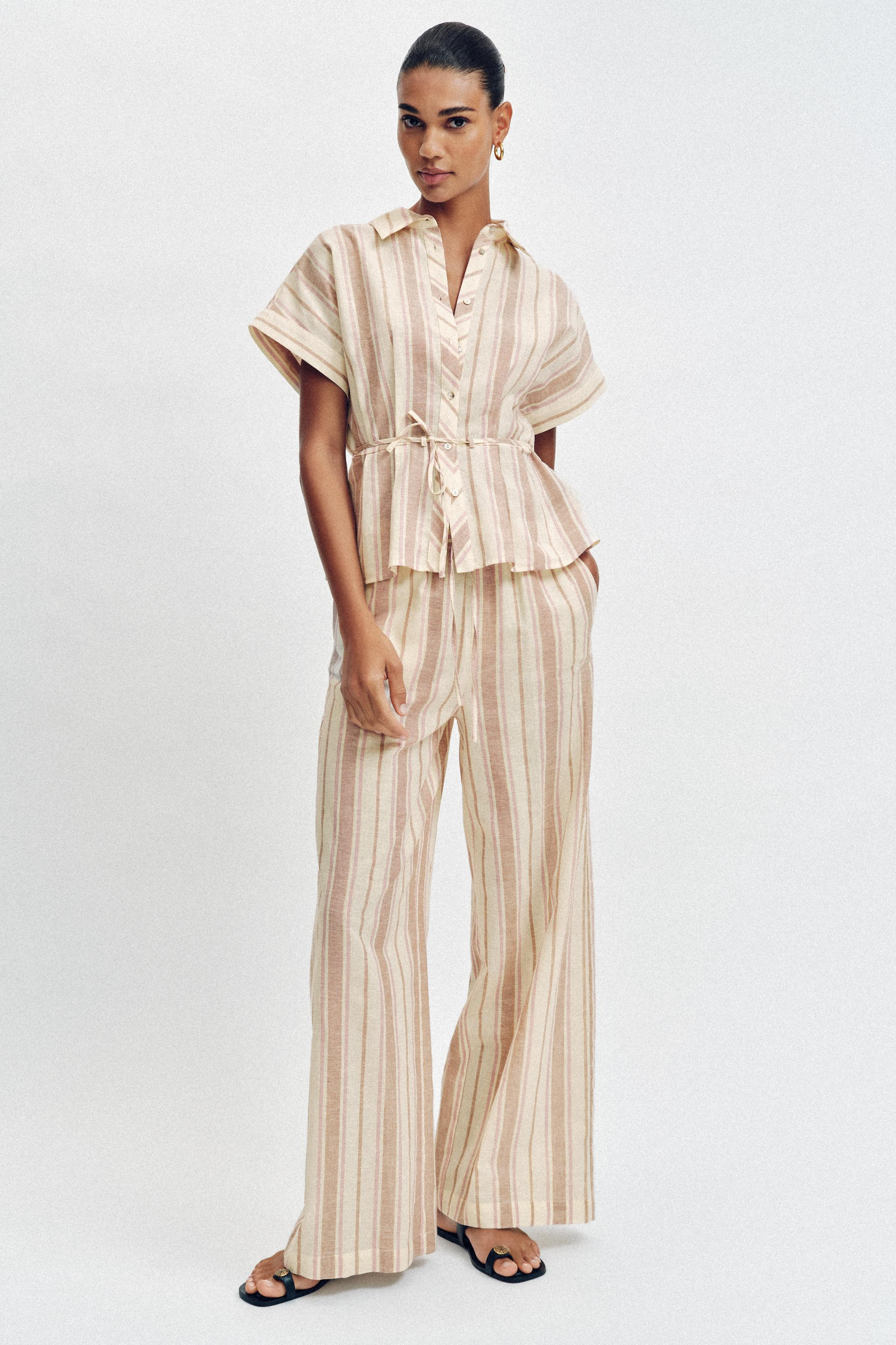 METALLIC STRIPED WIDE LEG PANTS | Zara US