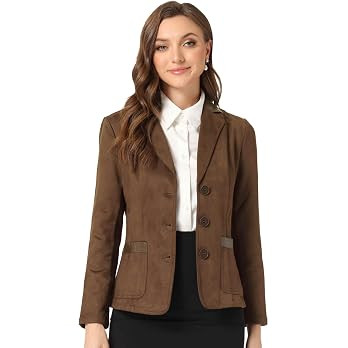 Allegra K Faux Suede Blazer for Women Lapel Collar Button Front Long Sleeve Jacket Casual Office ... | Amazon (US)