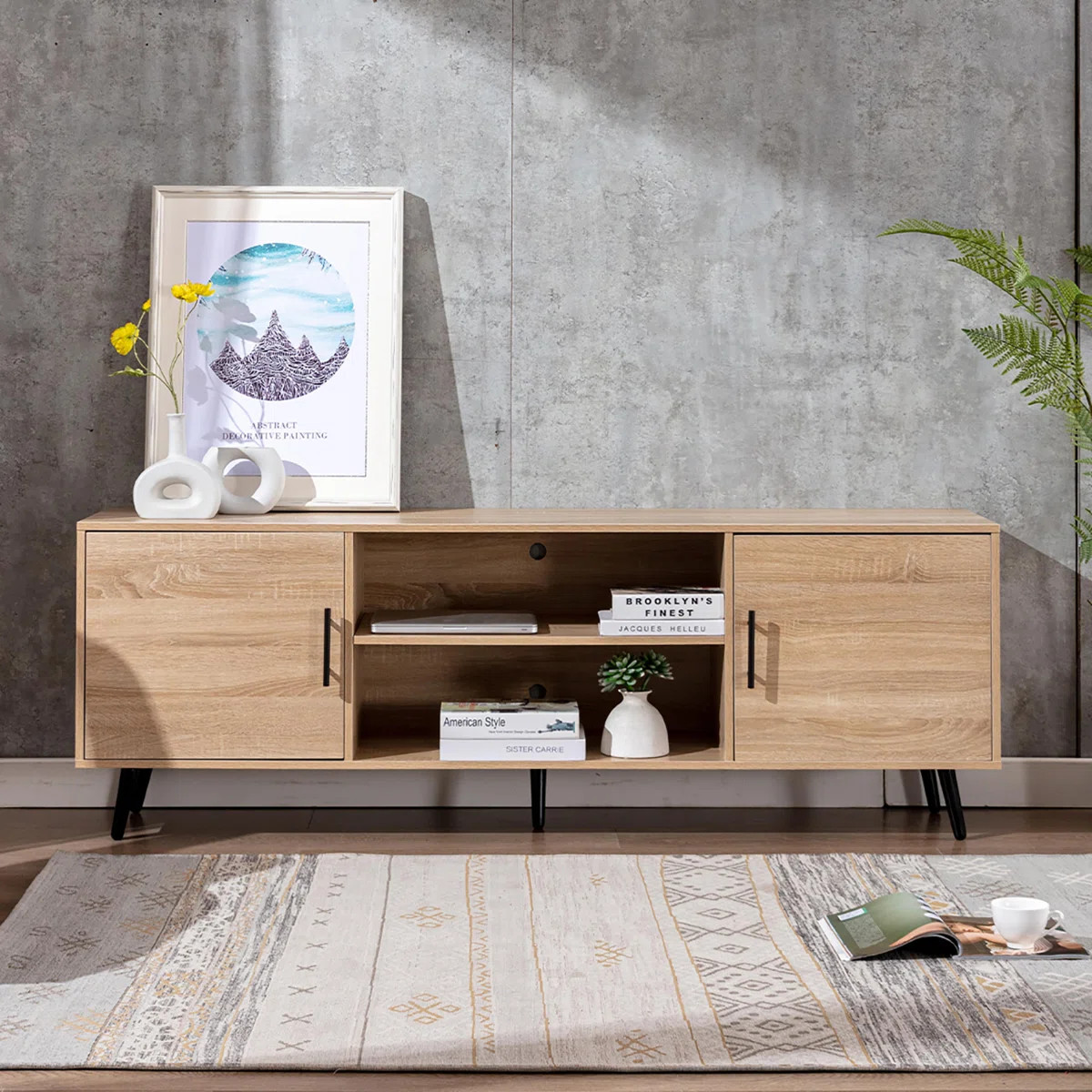 Mid Century Modern 70" TV Stand for 75" TVs, Wood Media Console with Storage Cabinets & Adjustabl... | Wayfair North America