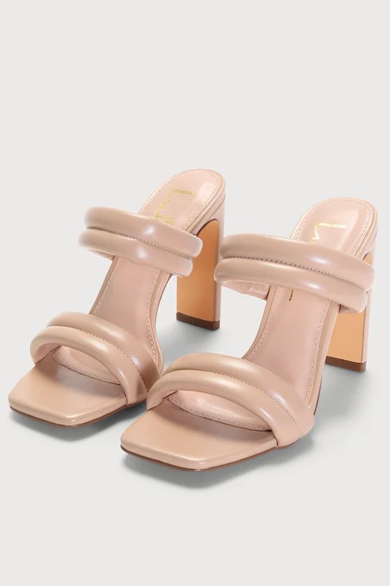 Syona Light Nude Square-Toe High Heel Slide Sandals | Lulus (US)