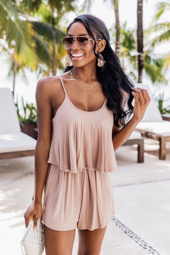 Forgetting The Past Ribbed Mocha Romper | Pink Lily