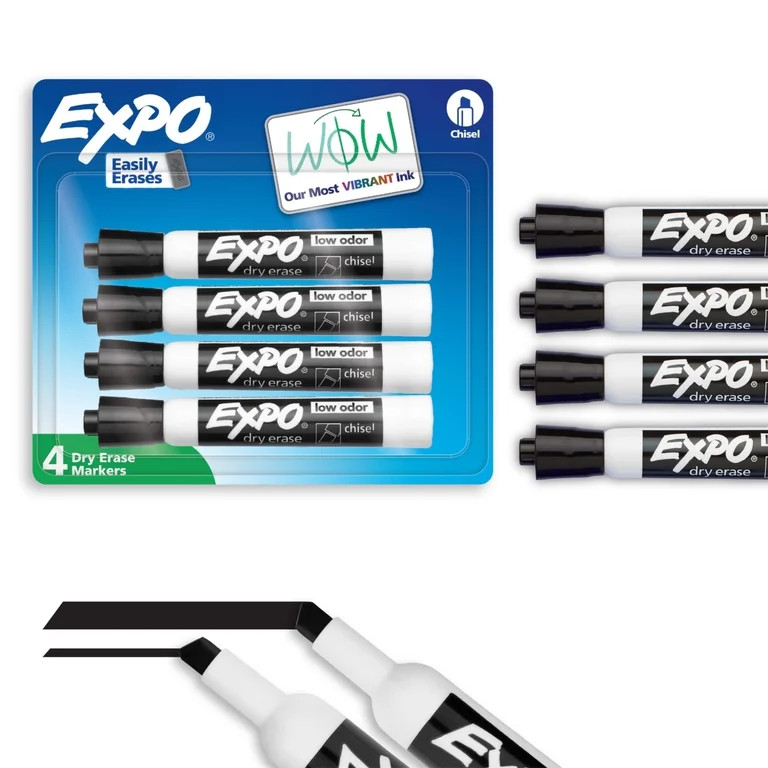 EXPO Dry Erase Markers, Chisel Tip, Black, 4 Count | Walmart (US)