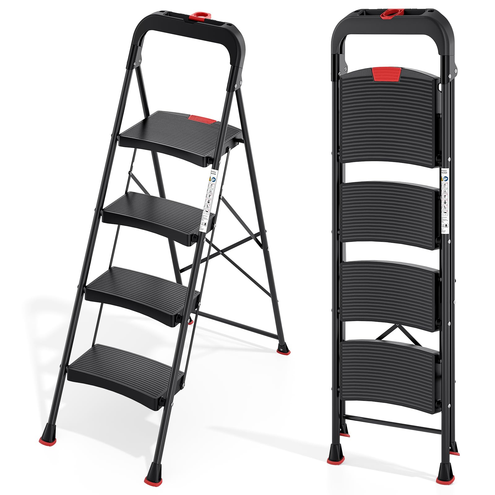 TOOLF 4 Step Ladder, Heavy Duty Step Stool with Tool Tray and Anti-Slip Wide Pedal, Portable Stee... | Amazon (US)