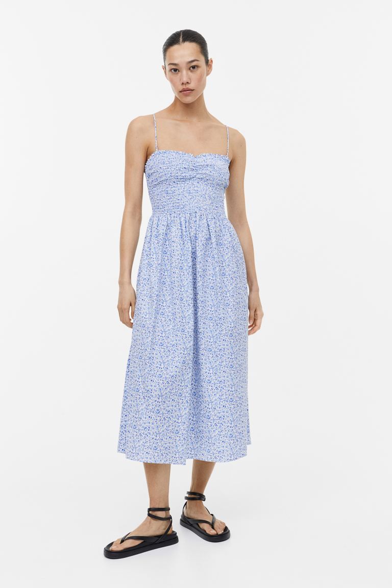 Smocked Cotton Dress, H&M Midi Dress, H&M Dresses, H&M Summer Dresses, H&M Summer Sale, Patriotic  | H&M (US + CA)