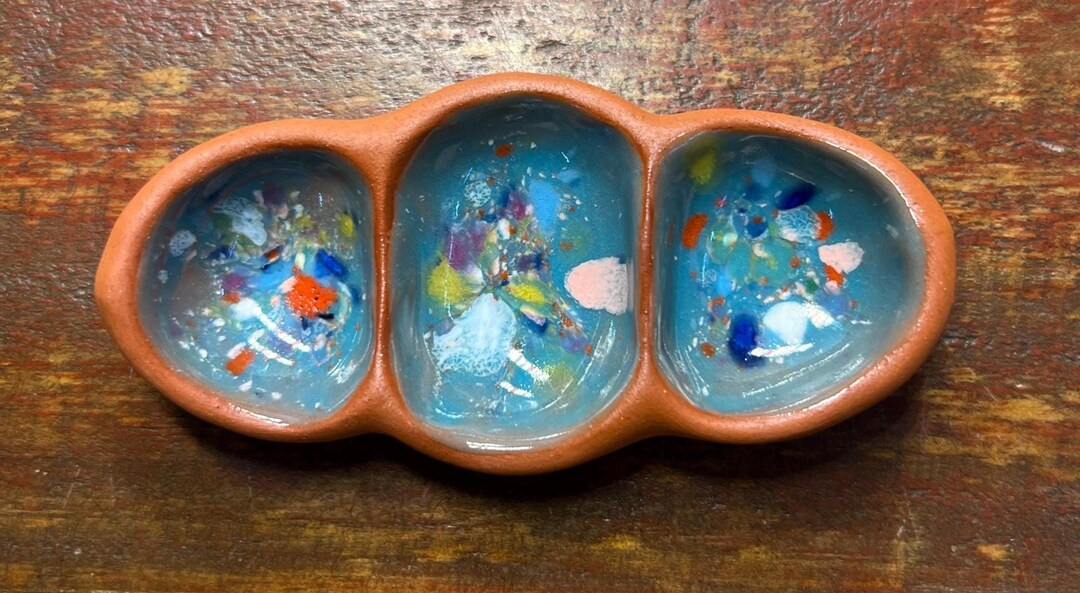 Three-pod dish in teal confetti | Etsy (US)