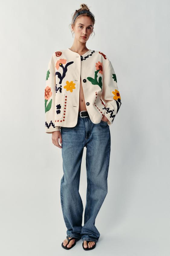 Zara - Floral Embroidered Jacket - Ecru - Xl - Woman | Zara Canada