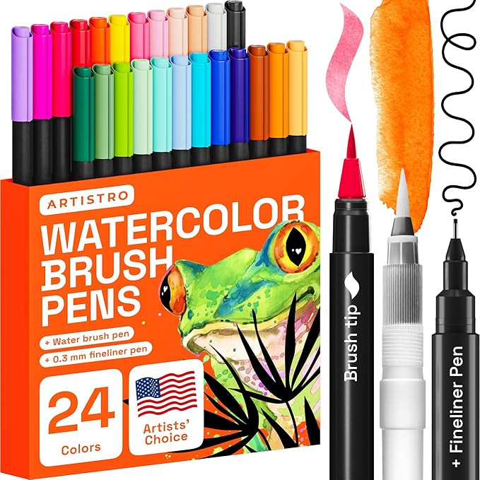 ARTISTRO 24 Watercolor Markers with Flexible Brush Pens for Pros & Beginners - Consistent, Smooth... | Amazon (US)
