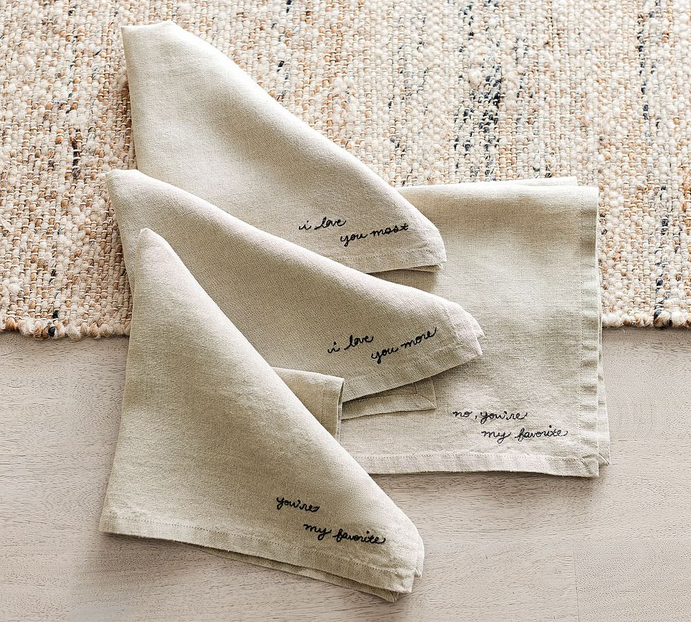 Favorite Embroidered Assorted Linen Napkins - Set of 4 | Pottery Barn (US)