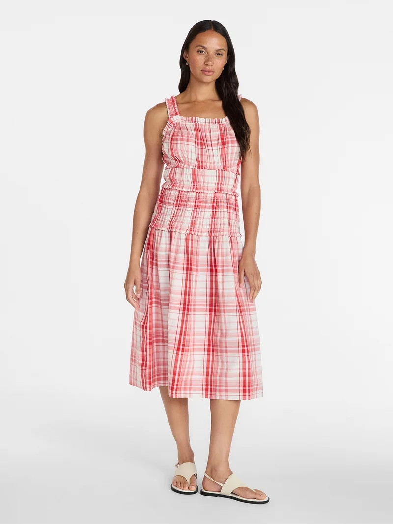 Time and Tru Women's Sleeveless Smocked Cotton Peasant Midi Dress, Sizes XS-XXXL | Walmart (US)