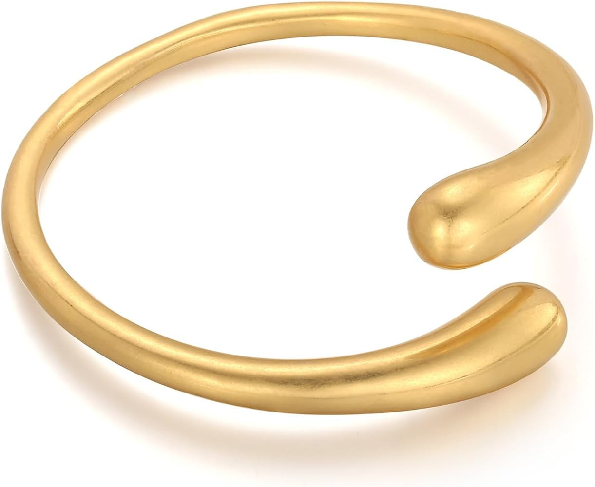 WOWORAMA Teardrop Gold Cuff Bracelets for Women Adjustable 18K Gold Plated Chunky Open Cuff Bangl... | Amazon (US)