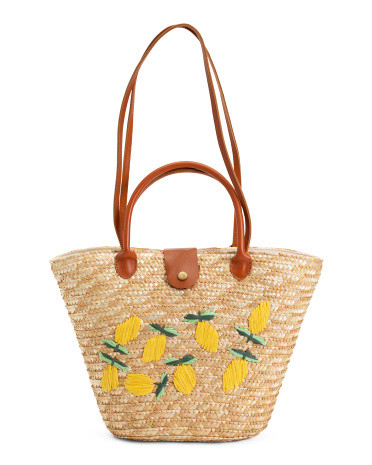 Straw Tote With Lemon Decoration | TJ Maxx