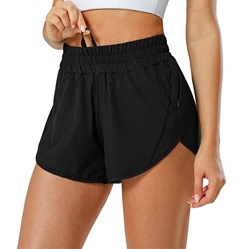 Aurefin Athletic Shorts for Women,Women's Quick Dry Workout Sports Active Running Track Shorts with Elastic and Zip PocketsBlack/Medium | Amazon (US)