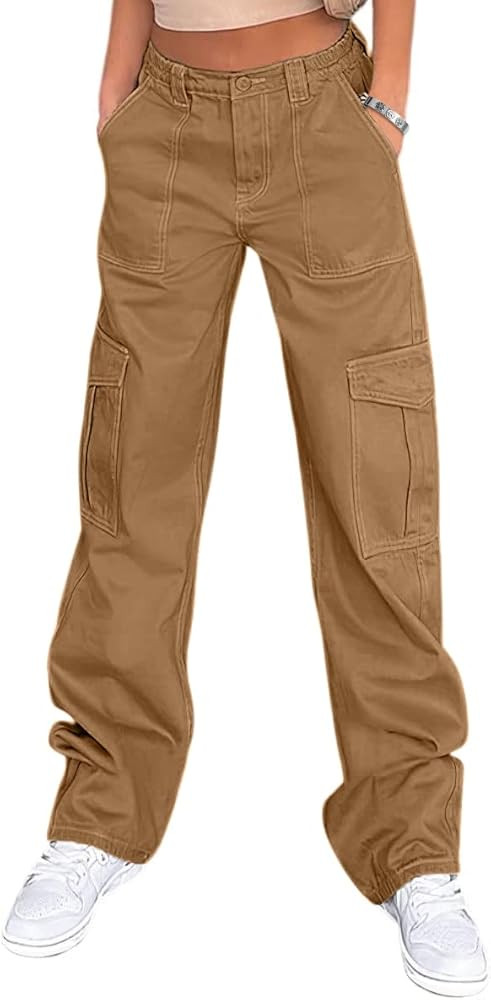 Lepunuo Cargo Pants for Women High Waisted Casual Pants Baggy Stretchy Wide Leg Y2K Streetwear wi... | Amazon (US)