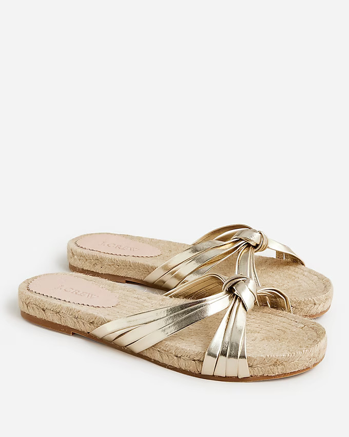 Made-in-Spain knotted espadrille slides in metallic leather | J. Crew US