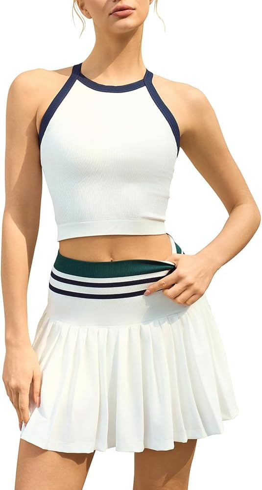 QINSEN Tennis Skirt Set for Women High Waisted Pleated Athletic Pickleball Skirt with Shorts Padd... | Amazon (US)