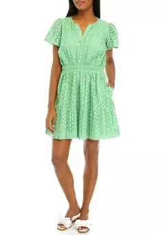 Women's Short Sleeve Eyelet Mini Dress | Belk