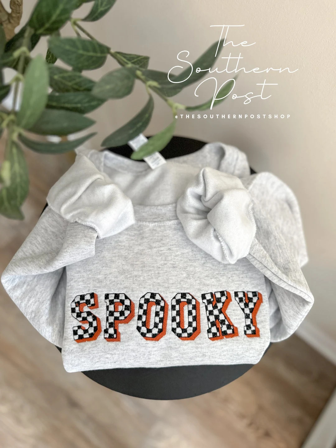 Spooky Checkered Sweatshirt Embroidered, Halloween Sweatshirt, Spooky Season - Etsy | Etsy (US)