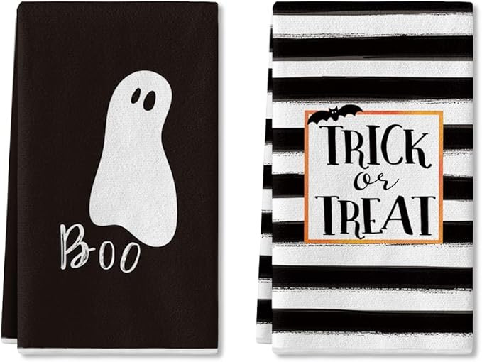 Artoid Mode Watercolor Stripes Trick or Treat Boo Ghost Halloween Kitchen Towels and Dish Towels,... | Amazon (US)
