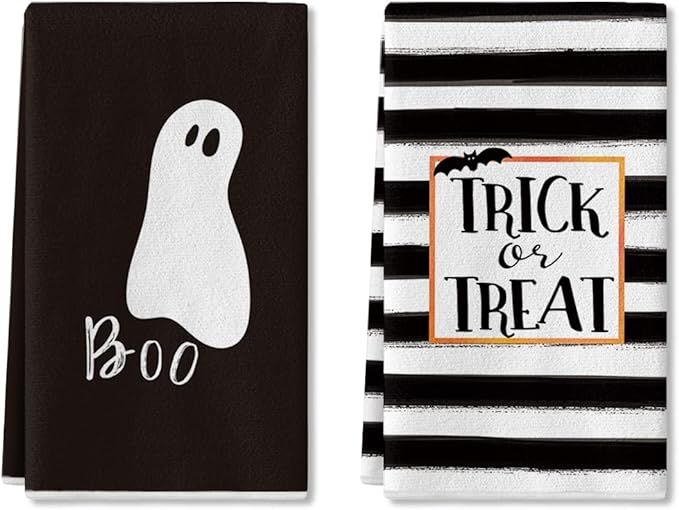 Artoid Mode Watercolor Stripes Trick or Treat Boo Ghost Halloween Kitchen Towels and Dish Towels,... | Amazon (US)