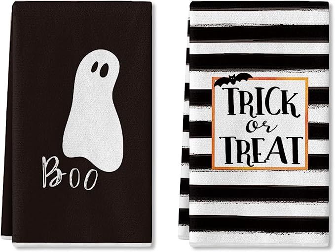 Artoid Mode Watercolor Stripes Trick or Treat Boo Ghost Halloween Kitchen Towels and Dish Towels,... | Amazon (US)