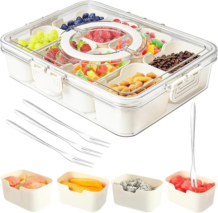 Snackle Box Container,Portable Snack Box 8 Compartment Divided Serving Tray with Lid,Clear Storag... | Amazon (US)