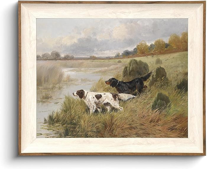 KISSFOX Framed Wall Art Vintage Wall Decor Landscape Canvas Art Countryside Pictures Dog Hunting ... | Amazon (US)